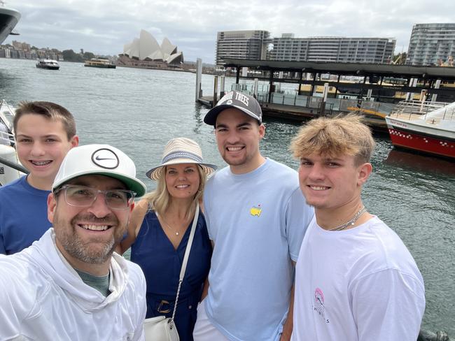 The Conaway family are American tourists travelling to Australia from Indiana, (L to R) Raleigh, 14, Aaron, Christy, Maverick, 20 and Oliver, 17. Picture: Supplied