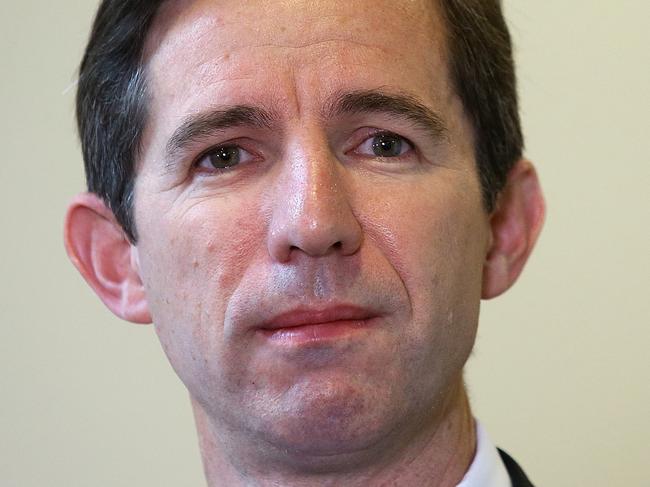 Minister for Education Senator Simon Birmingham speaking at doorstop at Parliament House in Canberra.