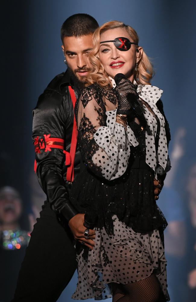 Madonna performs onstage with Maluma during the 2019 Billboard Music Awards this week. Picture: Kevin Winter/Getty 