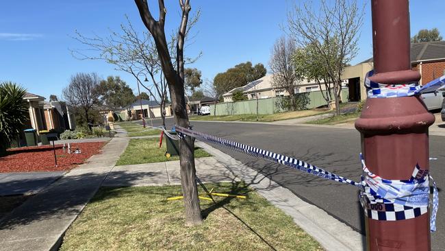 Police set up a crime scene after Adam was stabbed. Picture: Athos Sirianos