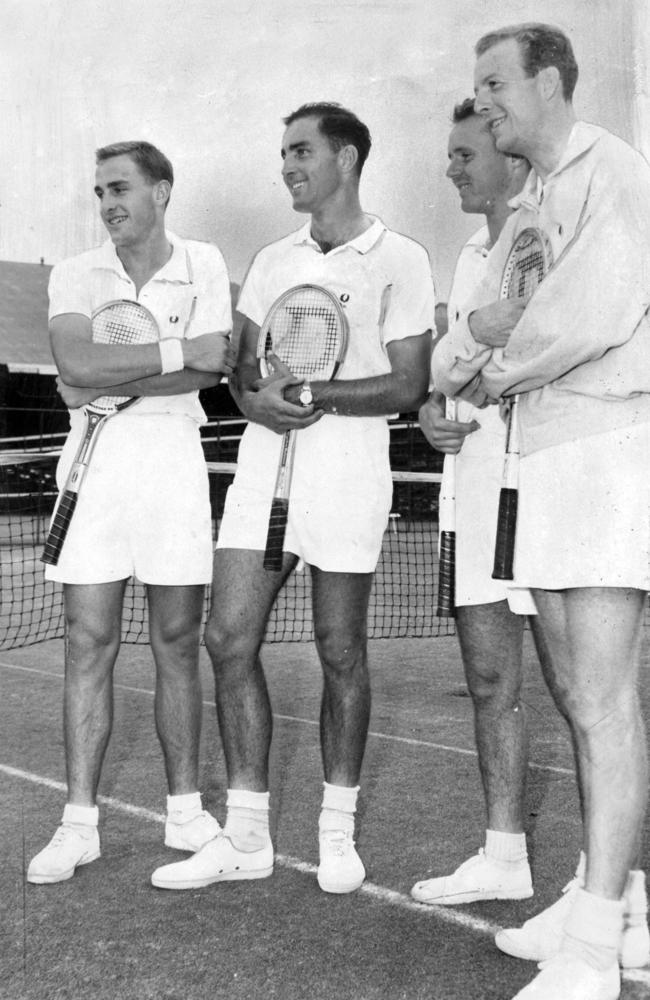 Members of the Australian tennis team (L-R): John Newcombe, Bob Hewitt, Ken Fletcher and Fred Stolle in a 1961 photo. Picture: Supplied