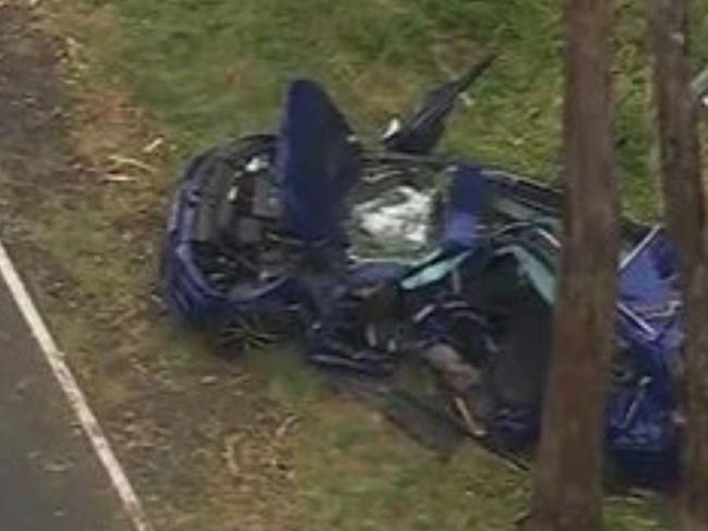 A 21-year-old Doncaster woman who was the front passenger in the car died after a vehicle collided with a tree in Park Orchard on January 22. Picture: Nine News