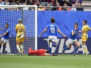 Italy's Barbara Bonansea (2ndR) celebrates after scoring a goal that was later disallowed. Picture: AFP