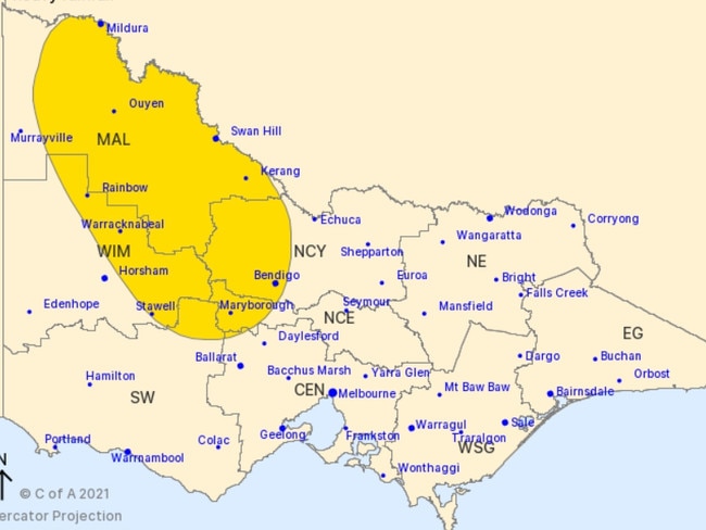 A severe thunderstorm warning has been issued for western Victoria. Source: Bureau of Meteorology