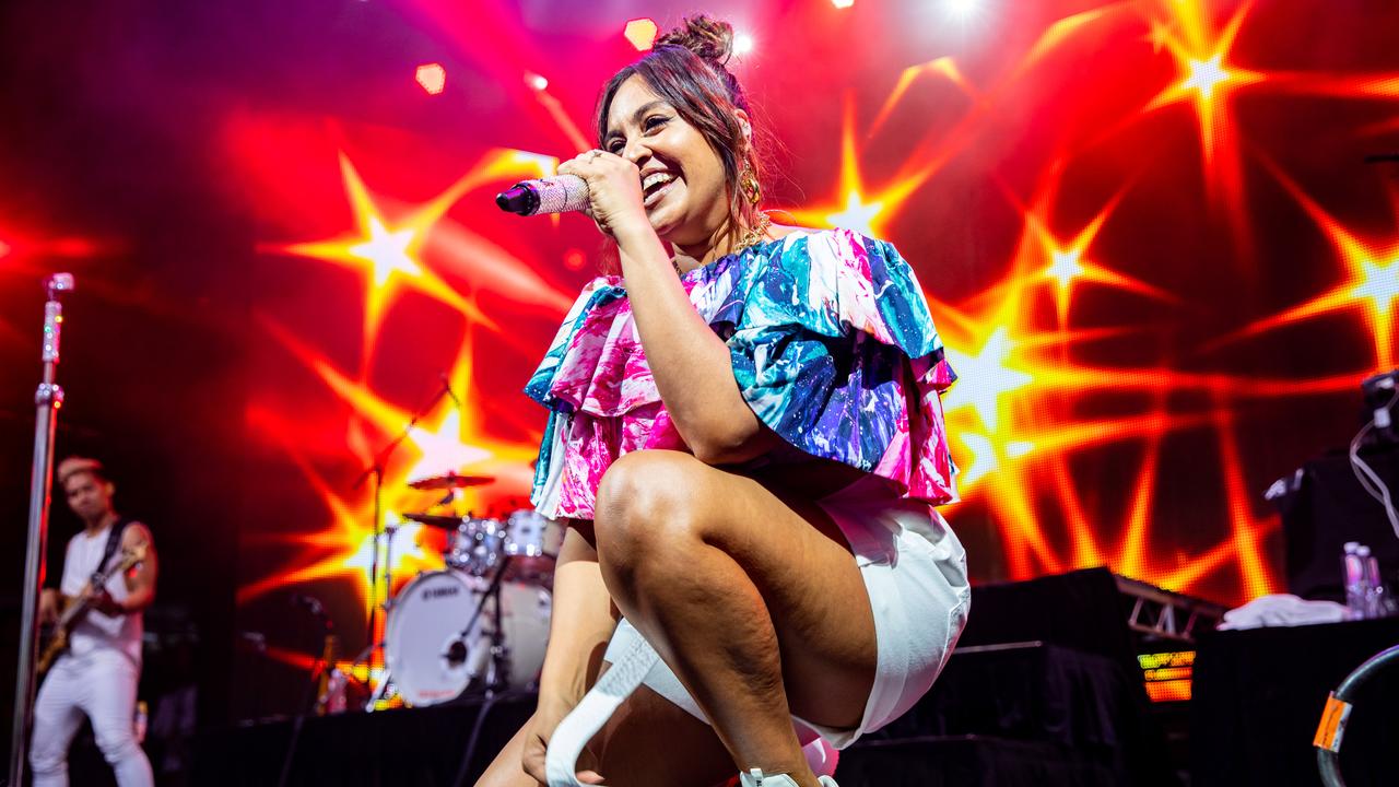 Jessica Mauboy performs on stage during the 2020 Australian Open Girls Day Out and AO Music Relief Concert at Melbourne Park. Picture: Mackenzie Sweetnam/Getty Images
