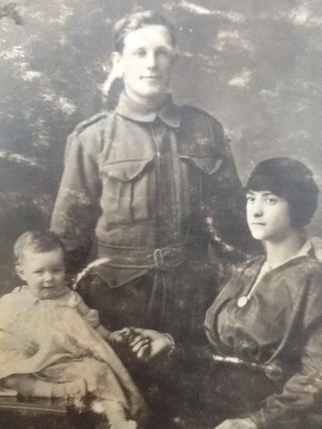 “Private Fred Snowdon of 1st/17th Battalion, with his wife Alice and daughter Lillian. Missing in action but later found and reunited.” Picture: Supplied by granddaughter Marilyn Fox
