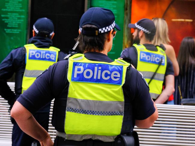 MELBOURNE AUSTRALIA - NewsWire Photos NOVEMBER 17, 2024: Victoria Police are visible along Bourke St Mall as retail giant Myer unveils its much-loved Christmas windows display.Picture: NewsWire / Luis Enrique Ascui