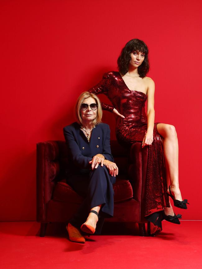 Carla Zampatti with model Charlee Fraser wearing one of her gowns. Carla has signed on with #WeAreAustralian. Picture: Aaron Francis/The Australian