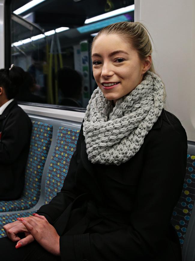 Samantha Haynes using the new Metro line. Picture: Adam Yip