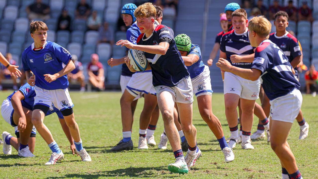 Buildcorp Emerging Reds Cup action from the day one match between Queensland Country Under-14s and Brisbane Junior Rugby Union Under-14s. Picture credit: QRU Media/ Erick Lucero.