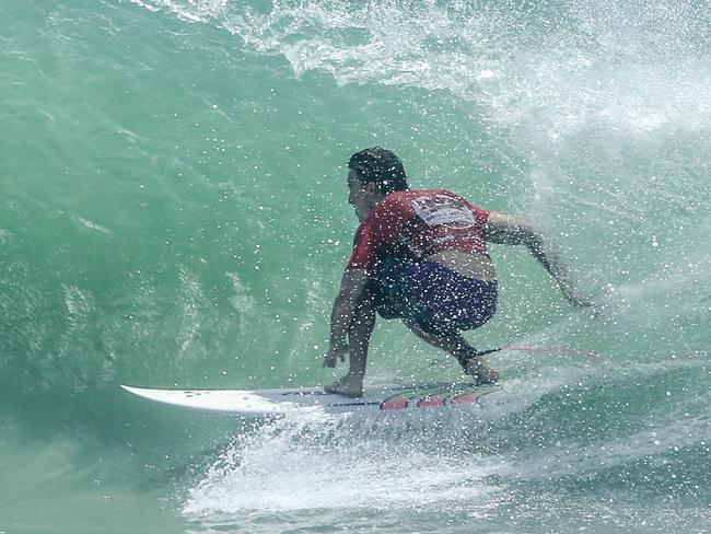 Sheldon Simkus competing in the Gold Coast Open at Burliegh Heads. Picture: Glenn Campbell