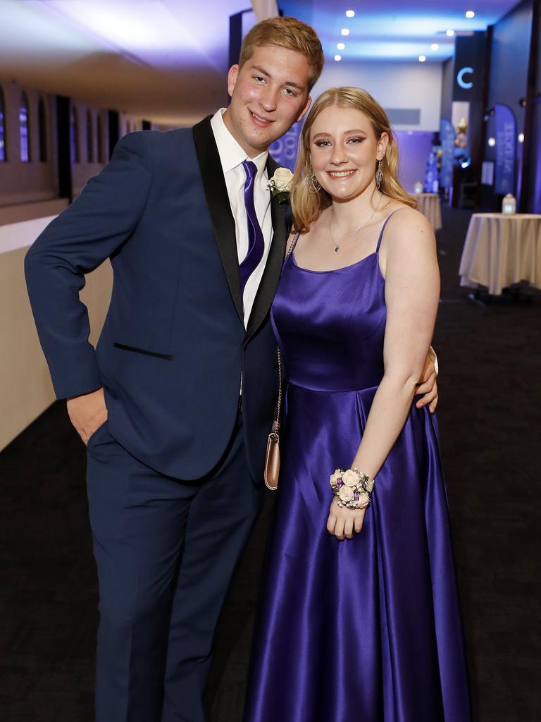 Fletcher Stein-Smith and Caitlin Smith pictured at the 2021 Nudgee College year 12 formal, Royal International Convention Centre Brisbane 19th of September 2021. (Image/Josh Woning)