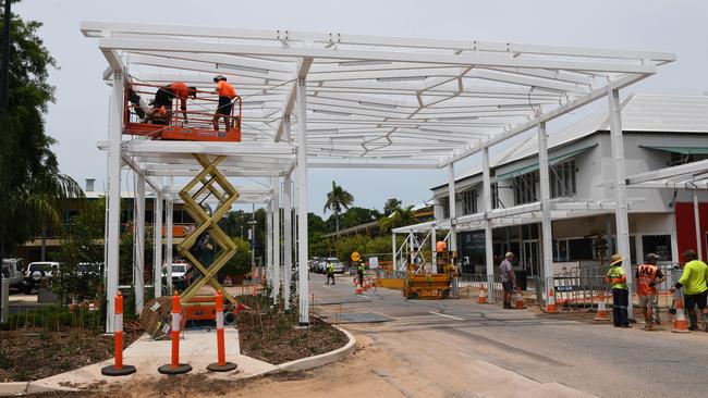 One of the new shade structures in Cullen Bay, which are due to be completed by Christmas. Picture: Katrina Bridgeford