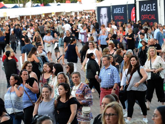 Fans arrive at the Adele concert in Sydney's ANZ Stadium. Photo Jeremy Piper