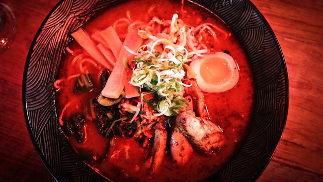 Bar Wa Izakaya's 'Paint the Town Red Ramen' as part of their Dark Mofo themed offering.