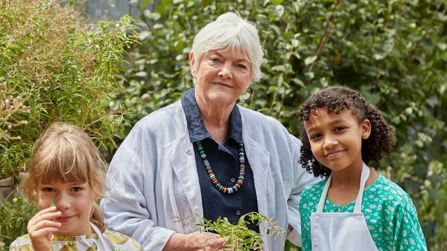 MELBOURNE, AUSTRALIA - FEBRUARY 12: Rennie, Stephanie Alexander & Ida  on February 12, 2020 in Melbourne, Australia. Coles and the Stephanie Alexander Kitchen Garden Foundation are partnering to help children access food education programs run in schools and early learning centres around Australia. (Photo by Kim Landy/Getty Images for Coles)