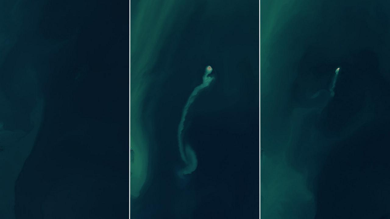 The cycle of the “ghost island” appearing and then vanishing was captured in these satellite images. Picture: SWNS