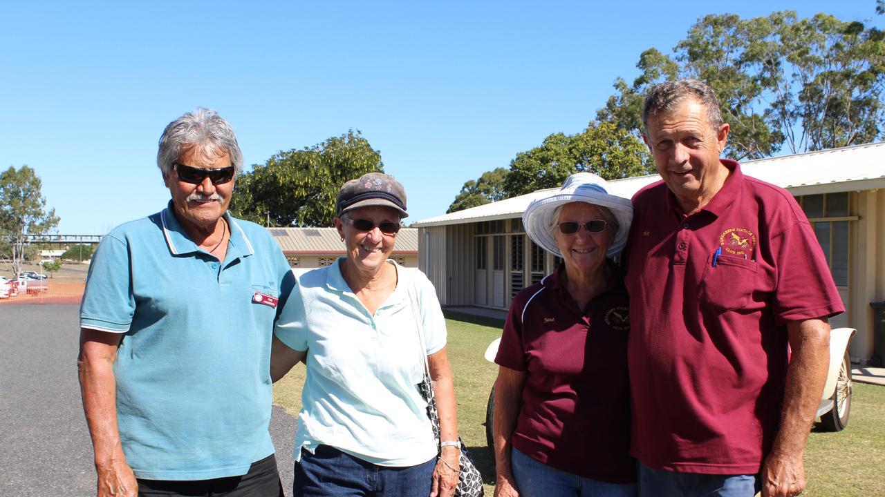 Tom and Diane Anderson and Jane and Max Scholefield catching up at the Heritage Car, Bike and Machinery Show.