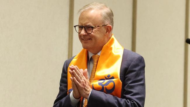 Anthony Albanese attends a community dinner organised by the Hindu Council of Australia in Parramatta on Friday night. Picture: Liam Kidston