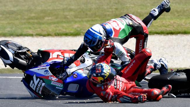 Jack Miller’s ended when Spanish rider Alex Marquez clattered into him at Phillip Island.