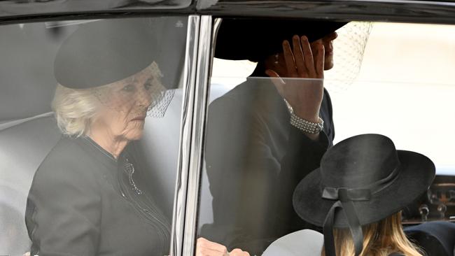 Queen Consort Camilla, with Catherine, Princess of Wales, and Princess Charlotte after the Queen’s funeral service at Westminster Abbey. Picture: Getty Images