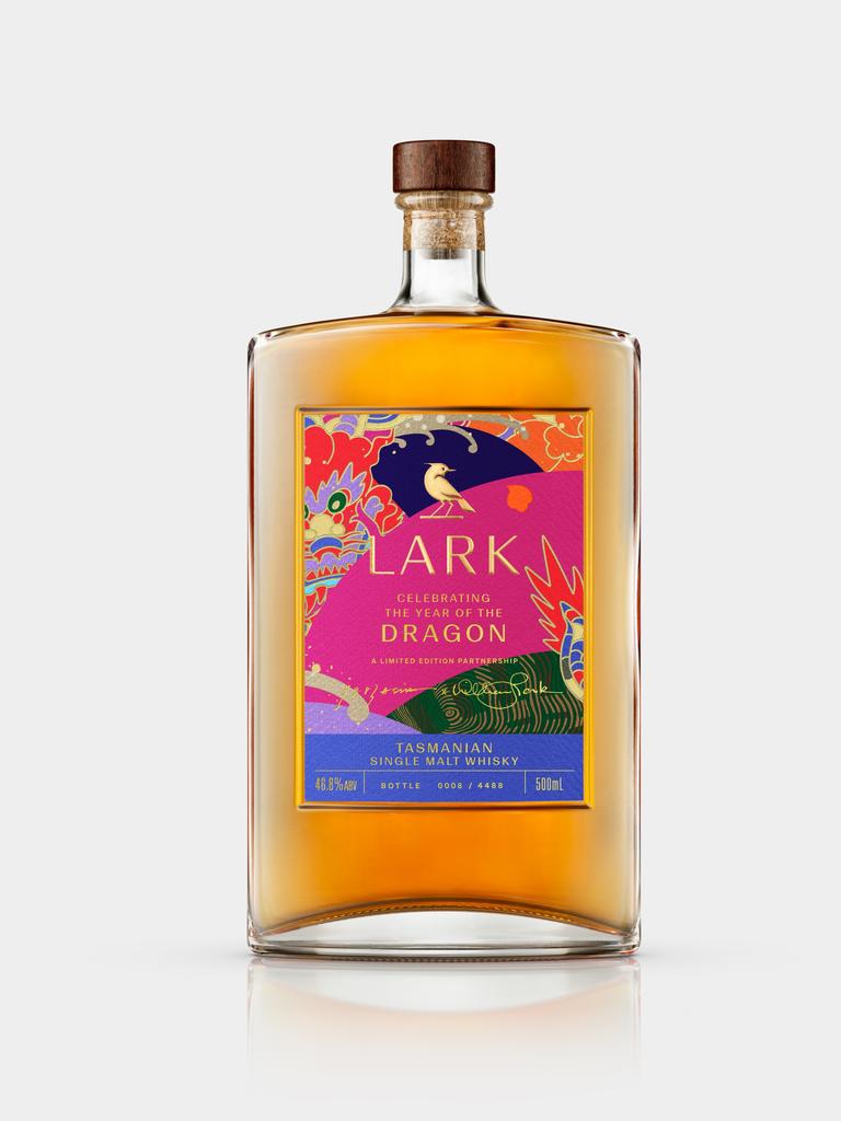 Lark Distilling Co has launched its Oriental-themed single malt, Dragon, to coincide with the Lunar New Year. The limited edition whisky comes as Lark's inventory officially grows to export size. Picture: Supplied