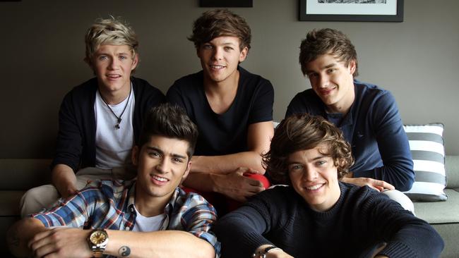 One Direction, back from left Niall Horan, Louis Tomlinson, Liam Payne and front from left front Zayn Malik and Harry Styles at the Intercontinental Hotel, Sydney in 2013.