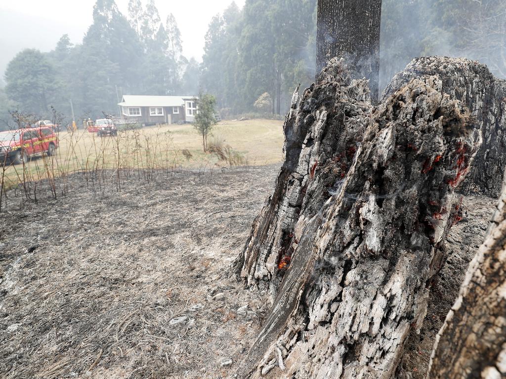 Conducting a back-burn at the top of Donnellys Rd, Geeveston, to protect a house. Picture: RICHARD JUPE