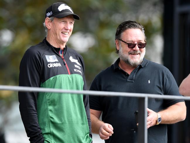 Russell Crowe helped bring veteran rugby league coach Wayne Bennett back to South Sydney. Picture: AAP