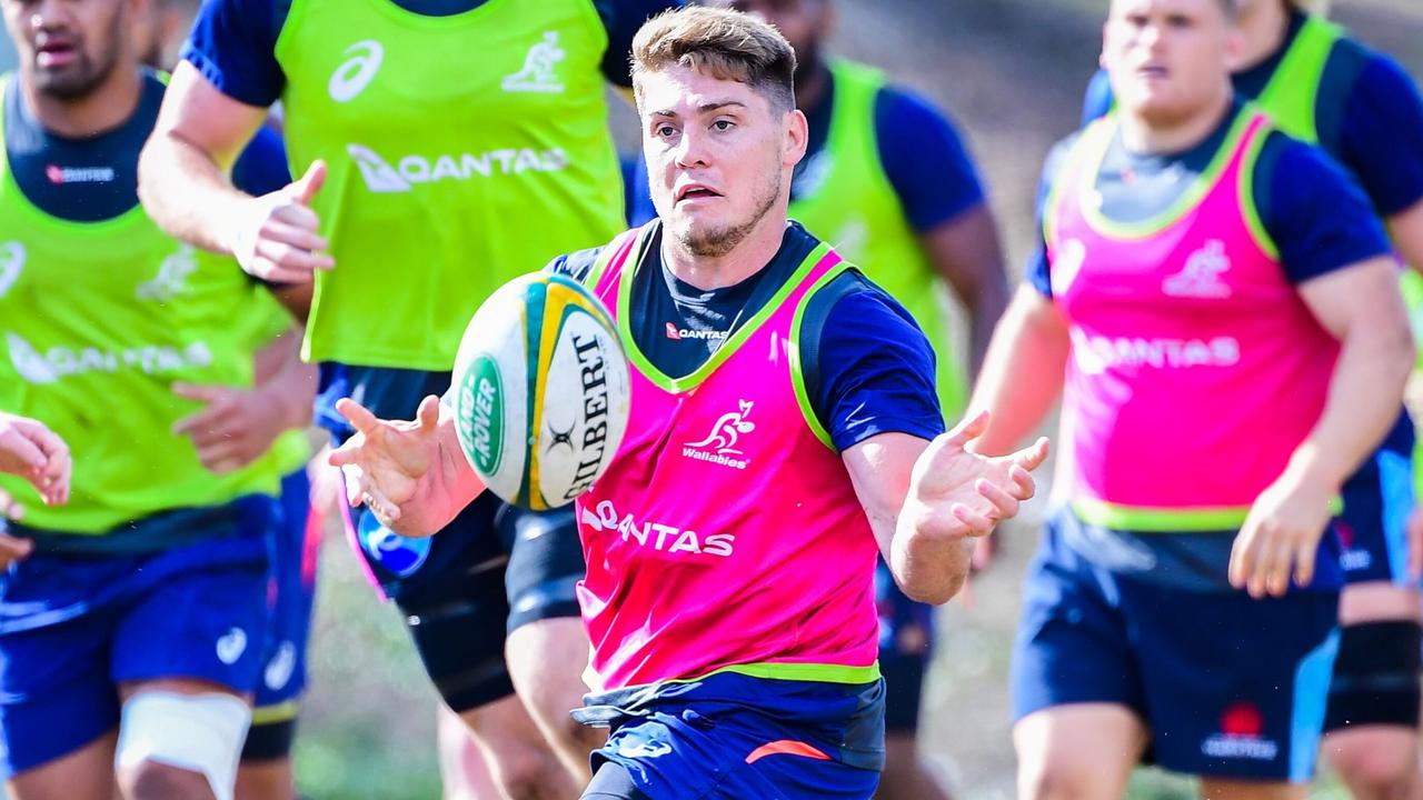 James O’Connor joins in attack drills at a Wallabies hopefuls camp in Brisbane.