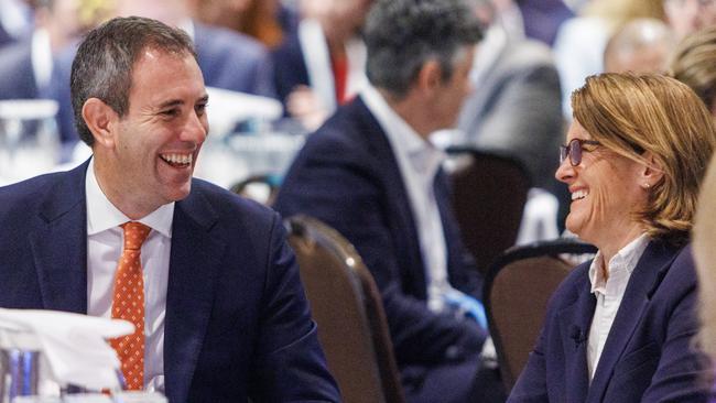 Jim Chalmers with RBA governor Michele Bullock at the ASIC annual forum in Melbourne on Tuesday. Picture: Aaron Francis