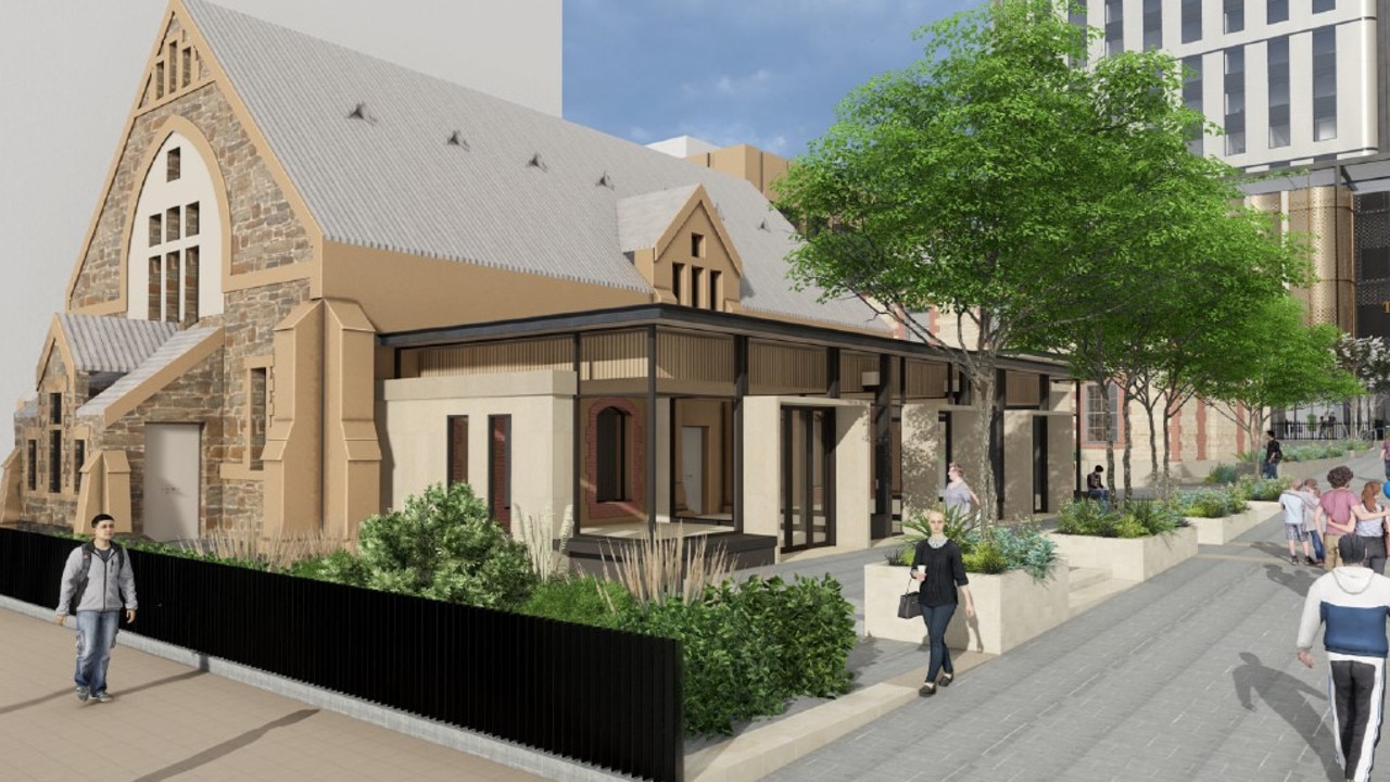 Artist impression of proposed main entry to new precinct for Trinity Church’s on North Tce. Picture: Brown Falconer