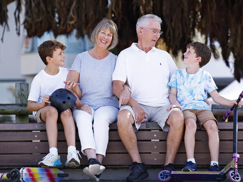 Grandparents Sarah and Paul Barnes are health conscious, active, and mix with younger generations. In the park with their grandkids Hugo (right) and Tom (left). Picture: Sam Ruttyn