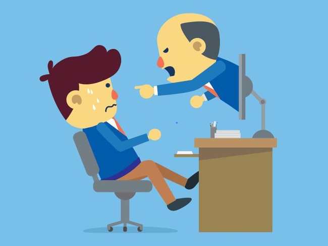 Illustration showing a boss reprimanding subordinate with online communication. Source: iStock