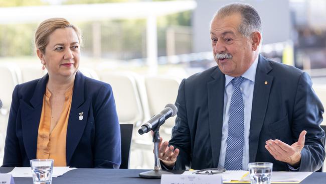 Premier Annastacia Palaszczuk and Brisbane’s 2032 Olympic and Paralympic Games Organising Committee president Andrew Liveris. Picture: NewsWire/Sarah Marshall