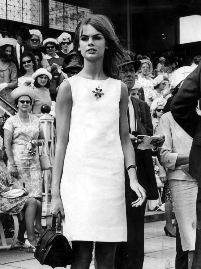 Jean Shrimpton in her controversy-stoking mini dress during the Spring Carnival season in 1965