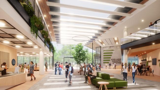 Adelaide Football Club’s artist impressions of the Adelaide Aquatic Centre foyer. Supplied.