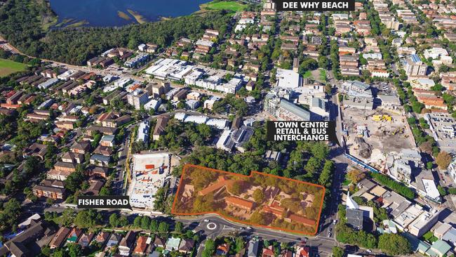 Aerial shot of the Salvation Army site, Fisher Rd, Dee Why.