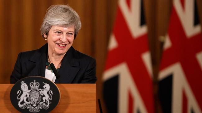 Britain's Prime Minister Theresa May gives a press conference inside 10 Downing Street in central London.