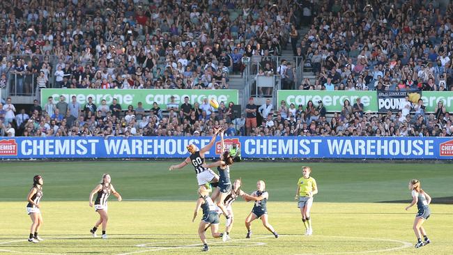 The first game of the first AFLW season drew a huge crowd. Picture: Wayne Ludbey