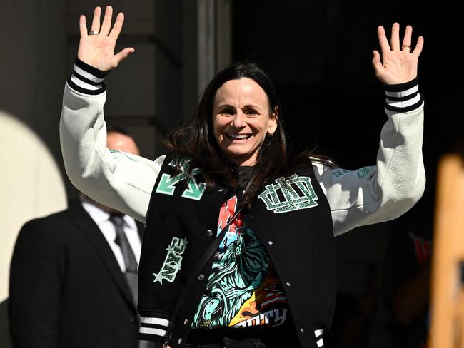 New York Liberty coach Sandy Brondello celebrates her team's WNBA Championship during a parade in New York City on October 24, 2024. Picture: ANGELA WEISS / AFP.