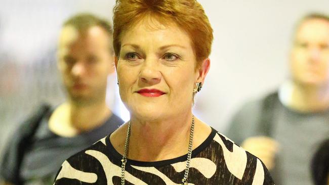 Pauline Hanson arriving at Brisbane airport following the West Australian State election. Photographer: Liam Kidston.