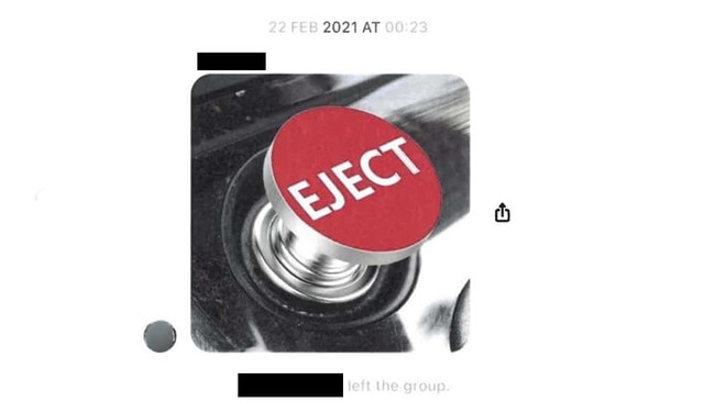 A screenshot of a group chat which Bruce Lehrmann says shows friends abandoning him following The Project’s interview with Brittany Higgins. Picture: Supplied.