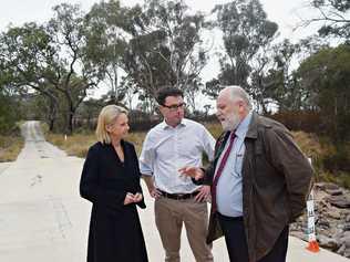 PLANNING AHEAD: Minister for Regional Development Fiona Nash, LNP candidate for Maranoa David Littleproud and Councillor Vic Pennisi at the proposed Emu Swamp Dam site. Picture: Megan Sheehan