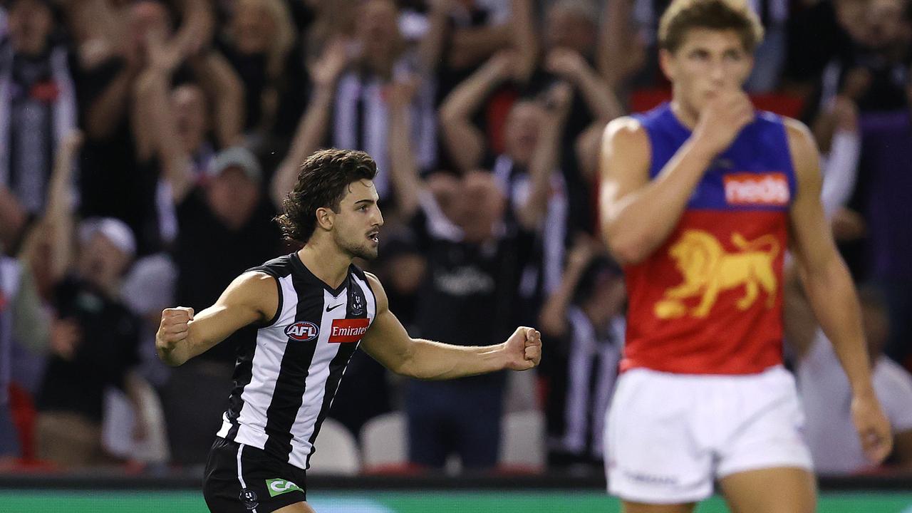 Josh Daicos was outstanding for the Magpies. Picture: Michael Klein