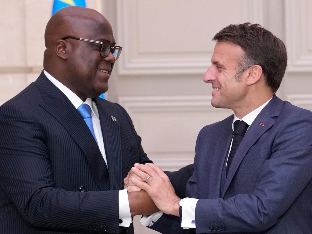 France's President Emmanuel Macron (R) and the President of the Democratic Republic of the Congo Felix Tshisekedi (L) in April 2024. Picture: Christophe Ena/AFP