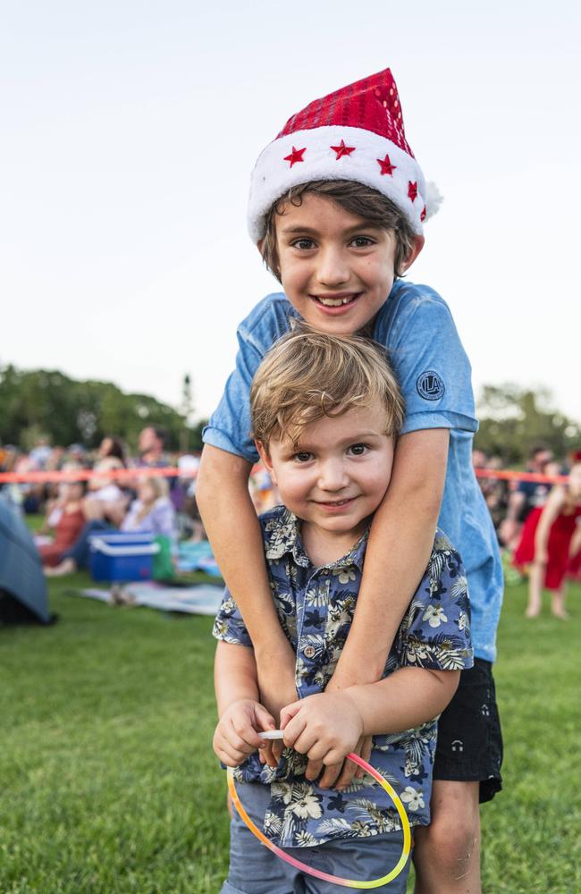 Cousins Augie Varlin (top) and Jarrah Cornelius at Triple M Mayoral Carols by Candlelight, Sunday, December 8, 2024. Picture: Kevin Farmer