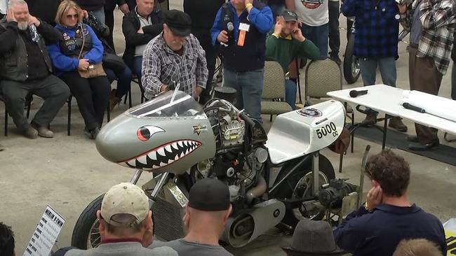 Lucky Keizer’s 5000cc bike 'Merlin' built in the '80s from parts of a WWII war plane's Rolls Royce engine.