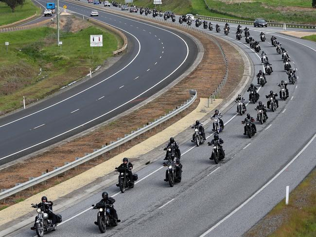 Rebels bikies on a ride in Tasmania.