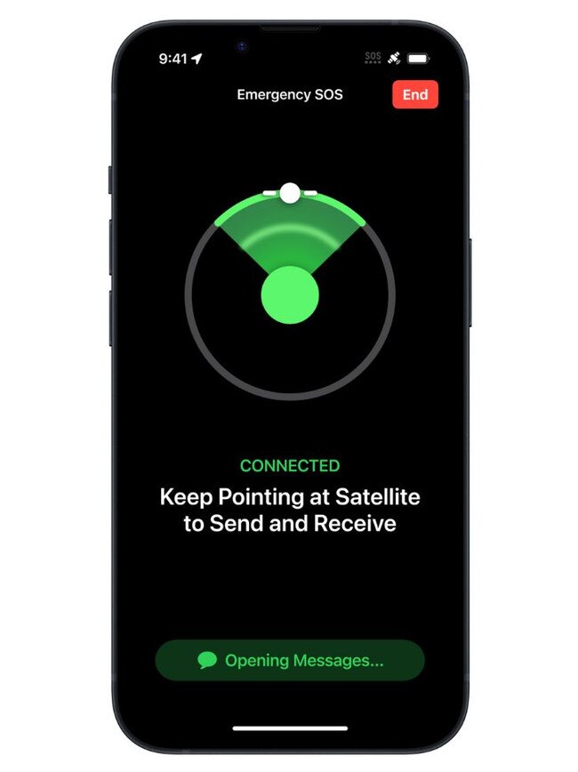 Users will need to keep their phone pointed at a satellite to stay connected, guided by the software. Picture: Supplied/Apple